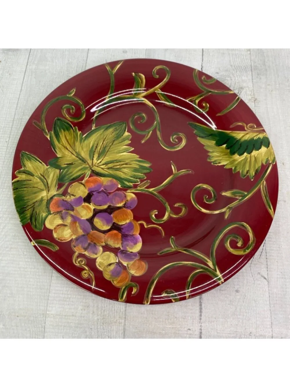 Tabletops AVELLINO CABERNET Hand Painted Red Earthenware Dinner Plates Set 2 NEW